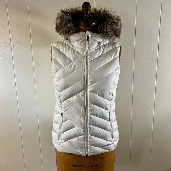 EDDIE BAUER DOWN PUFFER VEST WITH FUR-TRIMMED HOOD - Picture 1 of 8